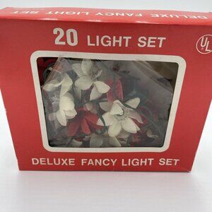 Vintage House Lloyd Deluxe Fancy Christmas Light 20 Red White Poinsettia Flowers